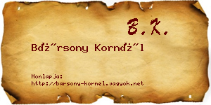 Bársony Kornél névjegykártya